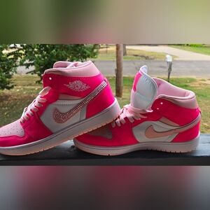 Nike Jordan's Air 1 pink, white, rhinestone